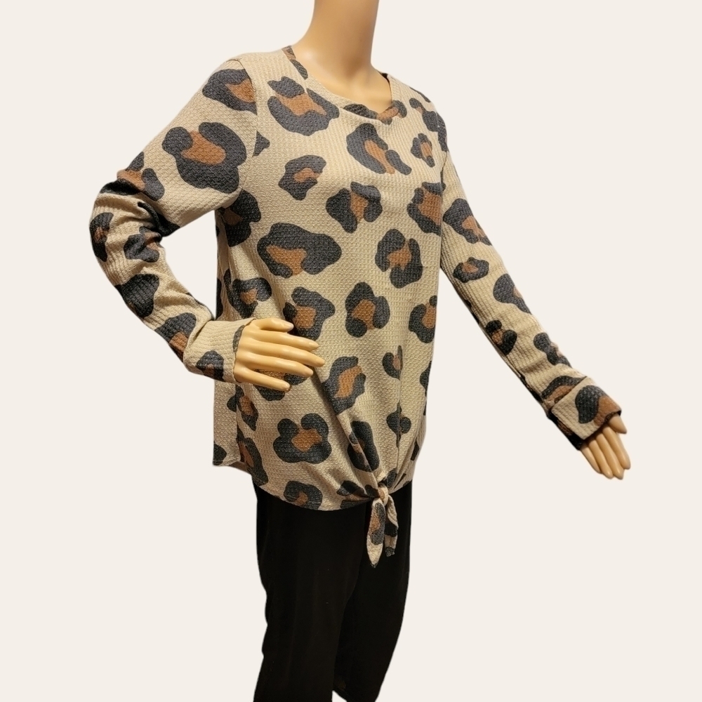Bombom Top Large Camo Long Sleeve Waffle Weave Animal Print T31